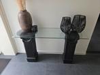 "Side table" glazen plaat op pilaren, Huis en Inrichting, Ophalen, Gebruikt