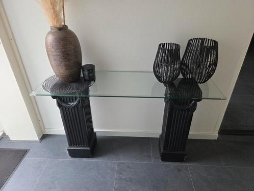 "Side table" glazen plaat op pilaren, Huis en Inrichting, Woonaccessoires | Zuilen en Pilaren, Gebruikt, Ophalen