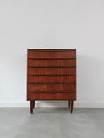 Vintage Deense ladekast in teak, Ophalen, 5 laden of meer, 100 tot 150 cm, 50 tot 100 cm