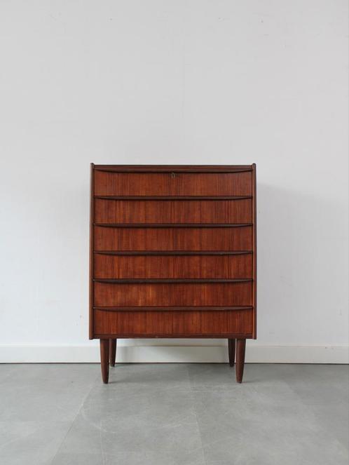Vintage Deense ladekast in teak, Huis en Inrichting, Kasten | Ladekasten, Zo goed als nieuw, 100 tot 150 cm, 50 tot 100 cm, 25 tot 50 cm
