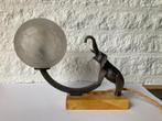 art deco olifant lamp op Siena marmer jaren 30, Gebruikt, Art deco, Glas, Ophalen of Verzenden