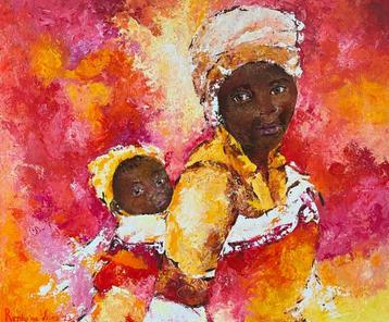 Groot schilderij/Afrika/moeder met kind/Acryl beschikbaar voor biedingen