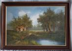 Olieverfschilderij Boshuis met eenden, J. Vos, ca. 1980, Antiek en Kunst, Ophalen