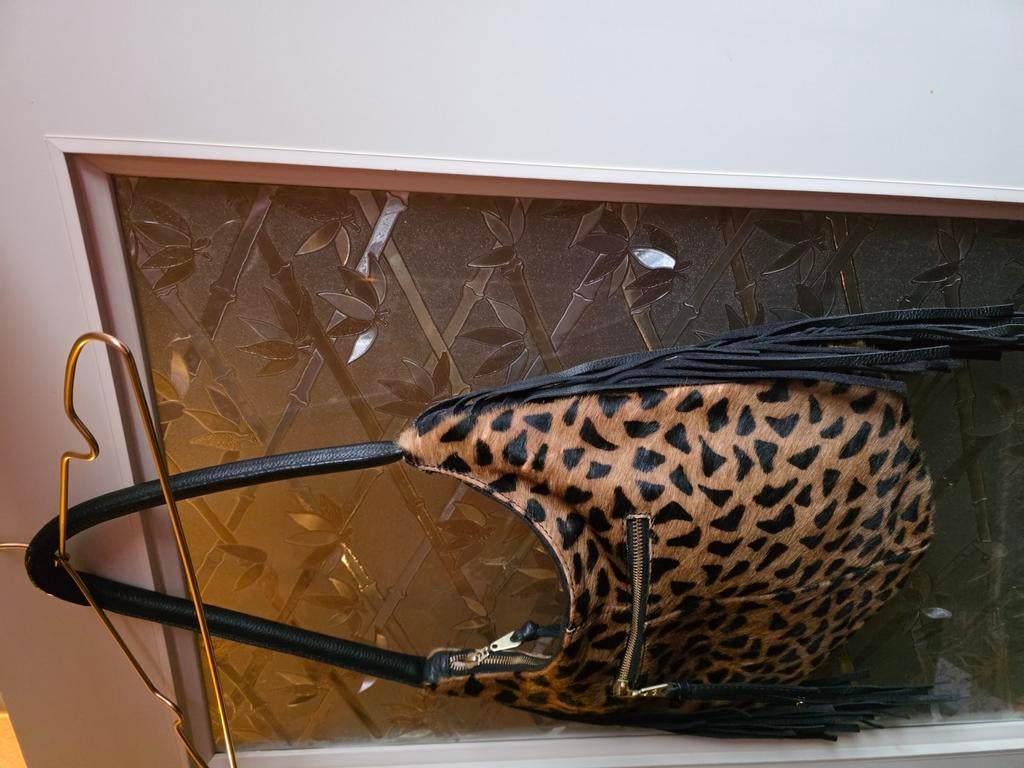 FAB tas echt leer zwart met print 33 bij 30 cm, Ophalen of Verzenden, Zo goed als nieuw, Zwart, Handtas