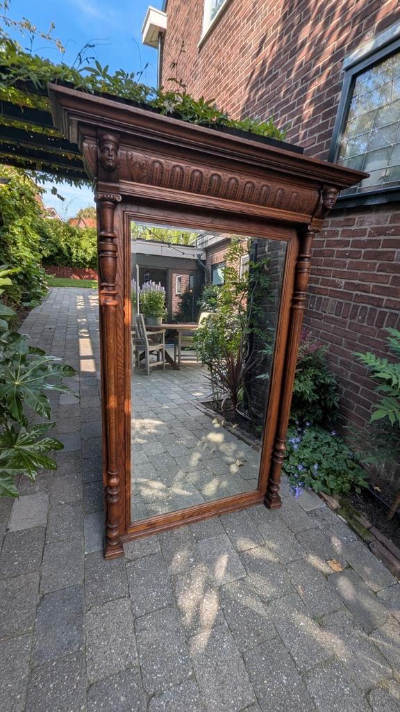 Antieke spiegel met kuif, Antiek en Kunst, Antiek | Spiegels, Rechthoekig, Ophalen