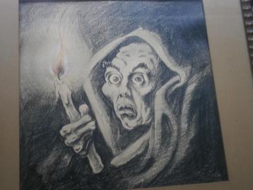 Griezelige tekening van een Mummie met Kaars beschikbaar voor biedingen