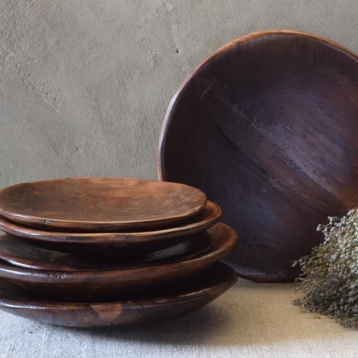 Kleine oude houten Indiase schaal, Huis en Inrichting, Woonaccessoires | Schalen en Manden, Rond, Hout, Ophalen