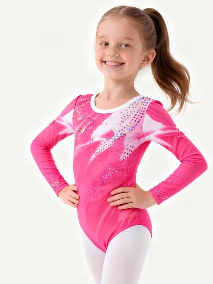 Turnpakje lange mouwen roze 116 122 128 134 140 146 152 158, Sport en Fitness, Turnen, Nieuw, Turnpak(je), Kindermaat 122 t/m 140