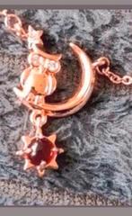 Ketting Uil maan Rode steen, Verzenden, Nieuw, Goud, Met hanger