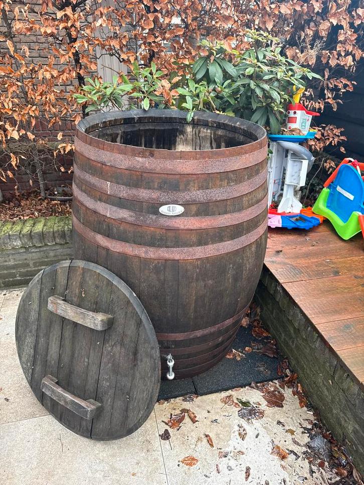 Regenton ijsbad wijnvat Wim Hof - Houten Vat met Kraan, Tuin en Terras, Regentonnen, Gebruikt, Hout, 150 liter of meer, Met kraantje