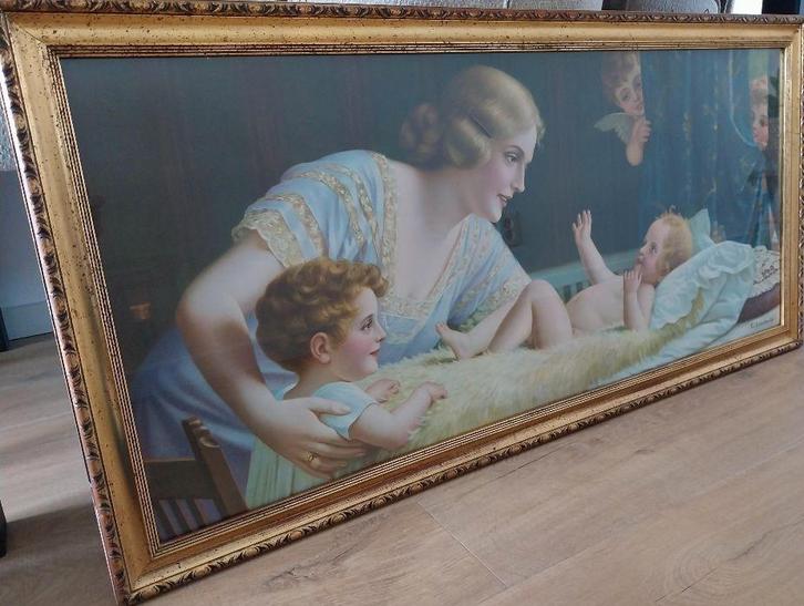 Art Nouveau Lithografie Fr. Laubnitz "De baby van het nest", Antiek en Kunst, Kunst | Litho's en Zeefdrukken, Ophalen