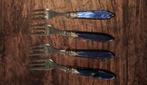 Set van 4 vintage gebaksvorken met blauwe handvatten, Ophalen of Verzenden, Rvs of Chroom