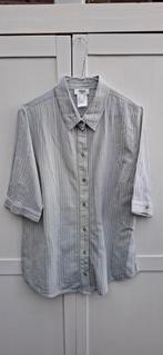 Vintage blouse, maat 42/XL - wit & groen gestreept - 90's, Delmod pure, Wit, Maat 42/44 (L), Ophalen of Verzenden