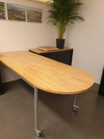Verrijdbare tafel met beukenhout blad, 50 tot 100 cm, 150 tot 200 cm, Gebruikt, Metaal