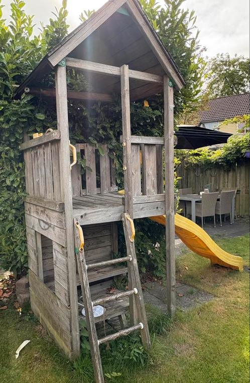 Speelhuisje JUNGLE gym met glijbaan en mooi dak, Kinderen en Baby's, Speelgoed | Buiten | Speeltoestellen, Gebruikt, Glijbaan