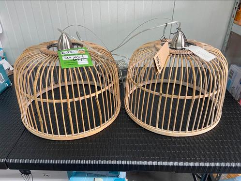 2 hanglampen tafellampen van bamboe diameter 42 en 32 cm H, Huis en Inrichting, Lampen | Tafellampen, Nieuw, Minder dan 50 cm