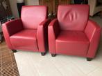 2 lederen fauteuils, Ophalen, Gebruikt, 50 tot 75 cm, Leer