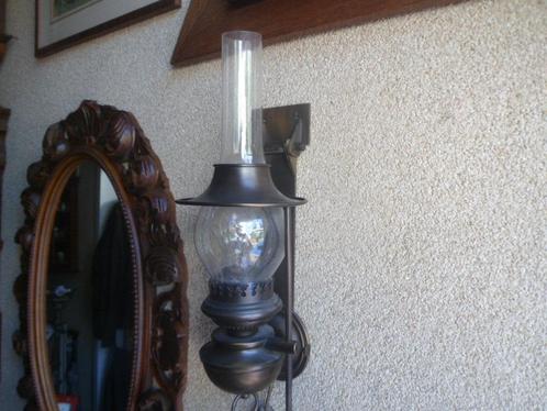 Vintage WANDLAMP brons glas 43 cm hanglamp muurlamp lantaarn, Huis en Inrichting, Lampen | Wandlampen, Gebruikt, Glas, Metaal