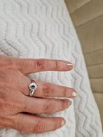 Zilveren ring met blauwe steen en kristallen in bloemvorm, Sieraden, Tassen en Uiterlijk, Ringen, Blauw, Ophalen of Verzenden