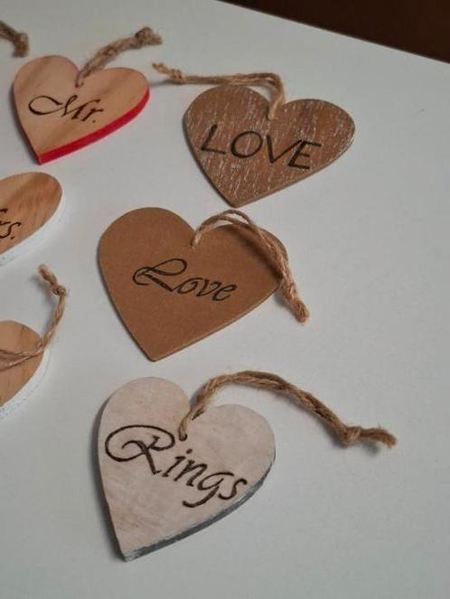 Houten hartjes gebrande teksten, Huis en Inrichting, Woonaccessoires | Wanddecoraties, Nieuw, Ophalen of Verzenden
