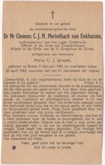 C. Merkelbach van Enkhuizen 1892 Breda + 1963 Breda, 71 jaar, Verzenden
