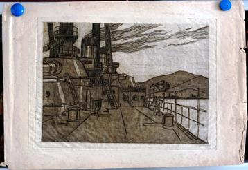 Aquatint Oorlogsschip (c.1910-1920) Formaat c. 36,2 x 54 cm beschikbaar voor biedingen