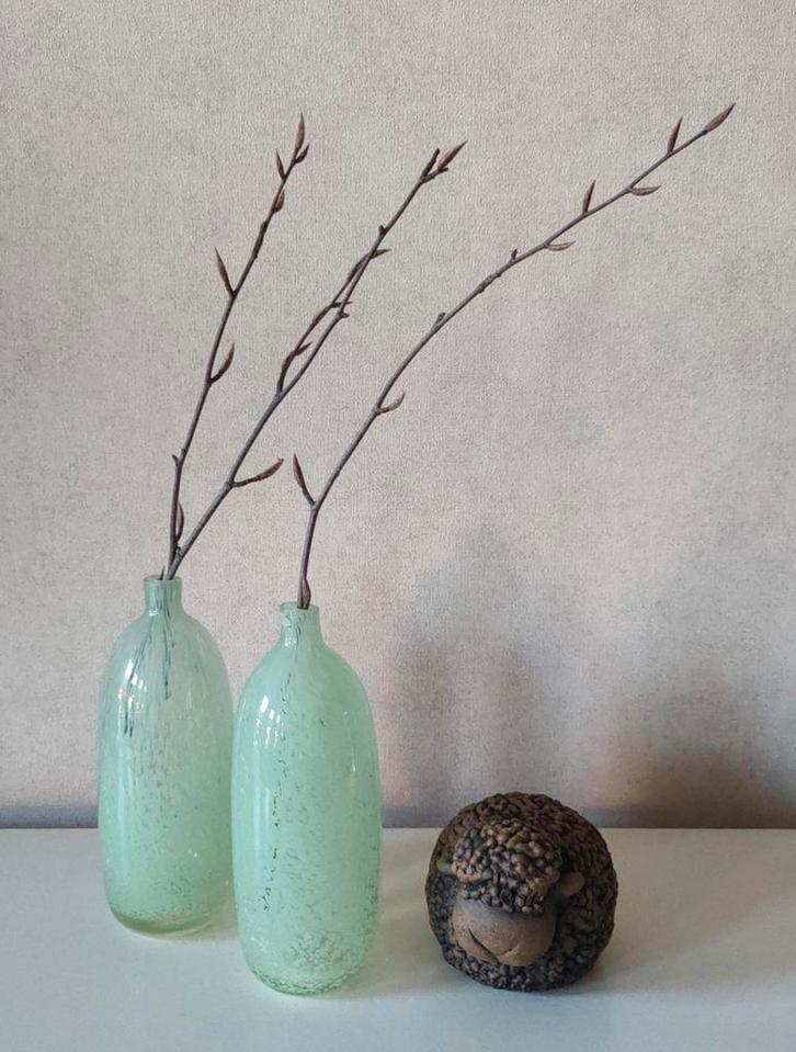 2 PTMD vaasjes 20,5 cm hoog, zonder decoratie, Huis en Inrichting, Woonaccessoires | Vazen, Zo goed als nieuw, Groen, Minder dan 50 cm