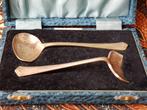Lepel en schuiver antiek silverplate kinderbestek in etui., Antiek en Kunst, Antiek | Bestek, Ophalen of Verzenden