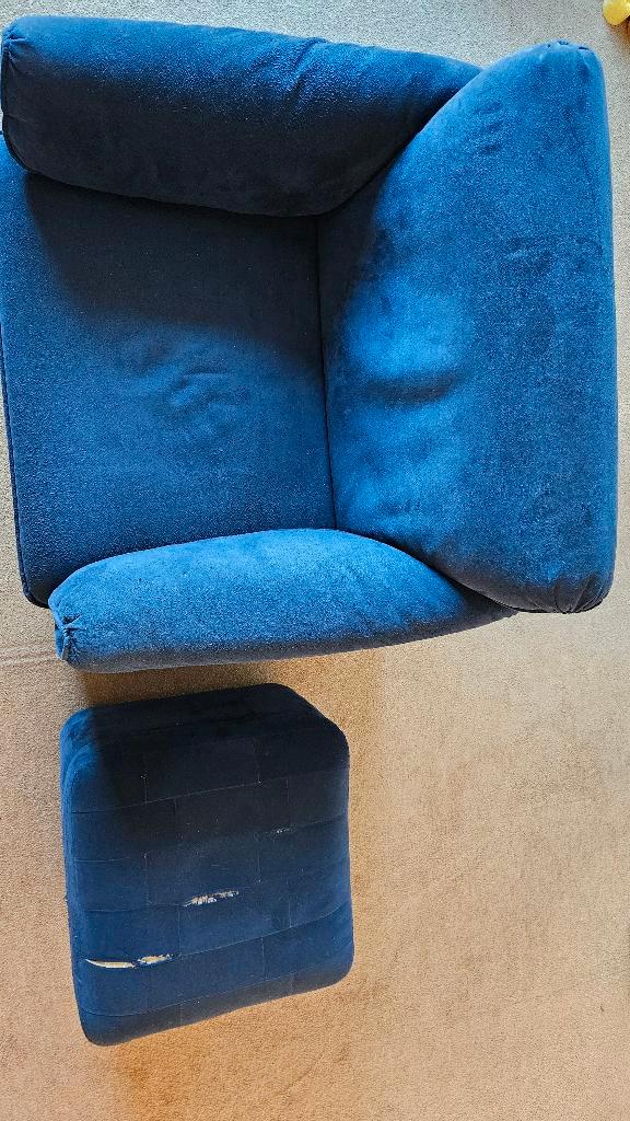 Leolux Bora Bora fauteuil met hocker (te bekleden), Huis en Inrichting, Fauteuils, Gebruikt, Stof, 75 tot 100 cm, 75 tot 100 cm