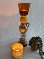 Vintage Upcycle Kandelaar - Geel Goud Bruin, Overige materialen, Gebruikt, 25 tot 50 cm, Ophalen of Verzenden