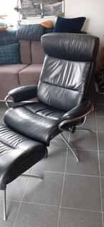 Relaxstoel zwart leer, Ophalen of Verzenden, Leer, 50 tot 75 cm