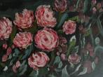 Acrylic bloemenschilderij “Rozen op canvas“, Antiek en Kunst, Ophalen of Verzenden