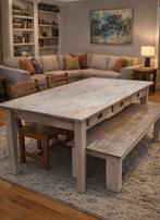 Wit houten eettafel met bank - 6-8 personen, Huis en Inrichting, Tafels | Eettafels, Gebruikt, Vijf personen of meer, 150 tot 200 cm
