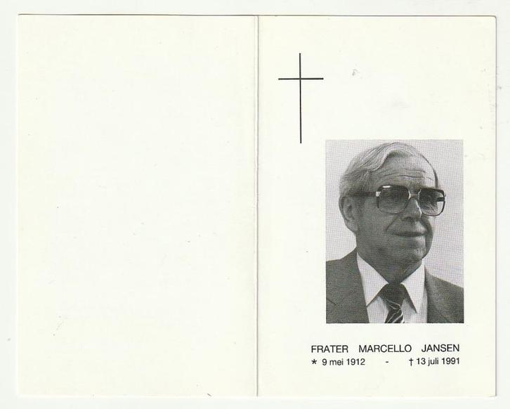 Frater Marcello JANSEN Hapert Tilburg 1991 Goirle Vught, Verzamelen, Bidprentjes en Rouwkaarten, Bidprentje, Verzenden