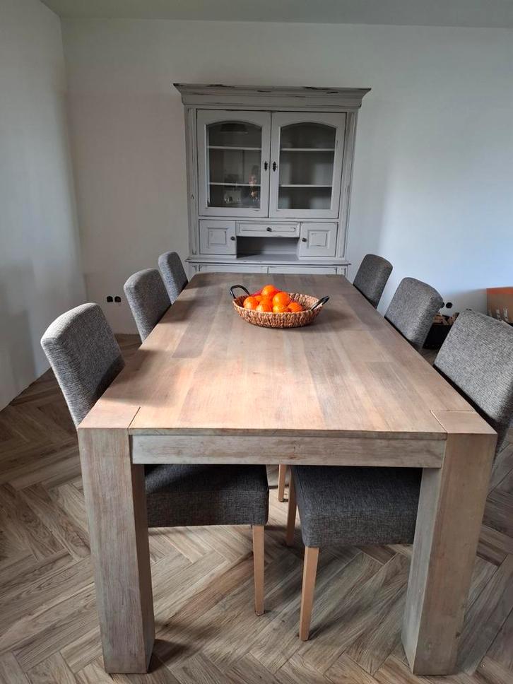 Massief Houten Eettafel Set + Salontafels & Dressoir, Huis en Inrichting, Stoelen, Ophalen