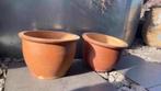 Grote hardgebakken oud Hollandse terracotta bloempotten dive, Rond, Zo goed als nieuw, Minder dan 40 cm, Terracotta