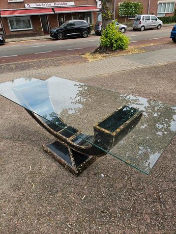 Glazen Salontafel met Marmer Onderstel beschikbaar voor biedingen