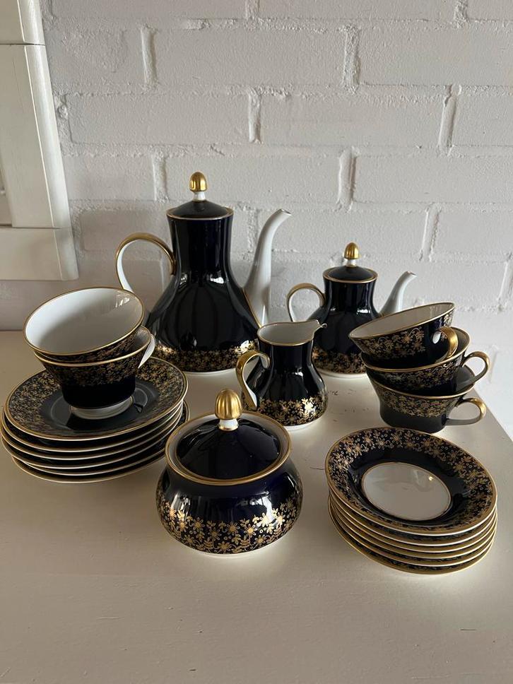 Echt Weimar Kobalt Servies met Goud, Huis en Inrichting, Keuken | Servies, Gebruikt, Compleet servies, Overige stijlen, Porselein