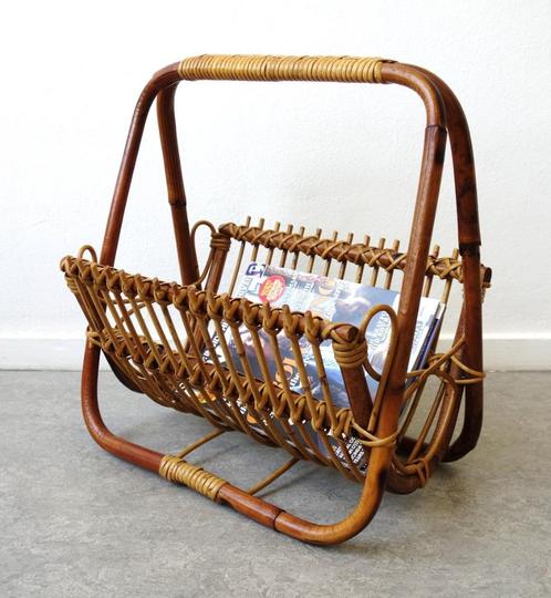 Vintage Franco Albini rotan krantenbak lectuurmand bamboe, Huis en Inrichting, Woonaccessoires | Krantenbakken en Lectuurbakken