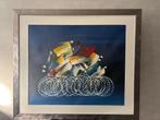 Schilderij - prent  wielrenners - abstract, Antiek en Kunst, Ophalen