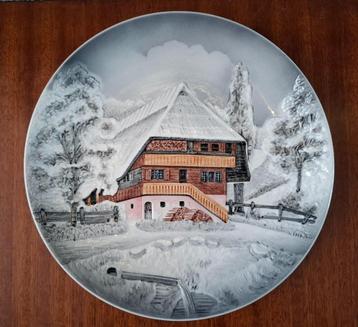 Majolica wandbord met huis in winterlandschap W.Germany beschikbaar voor biedingen