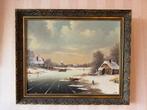 Schilderij Winterlandschap met Huizen en IJs - van Ast, Antiek en Kunst, Ophalen