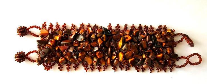 Mooie gehaakte Tijgeroog armband Tsjechische glas kraal, Sieraden, Tassen en Uiterlijk, Armbanden, Zo goed als nieuw, Met edelsteen
