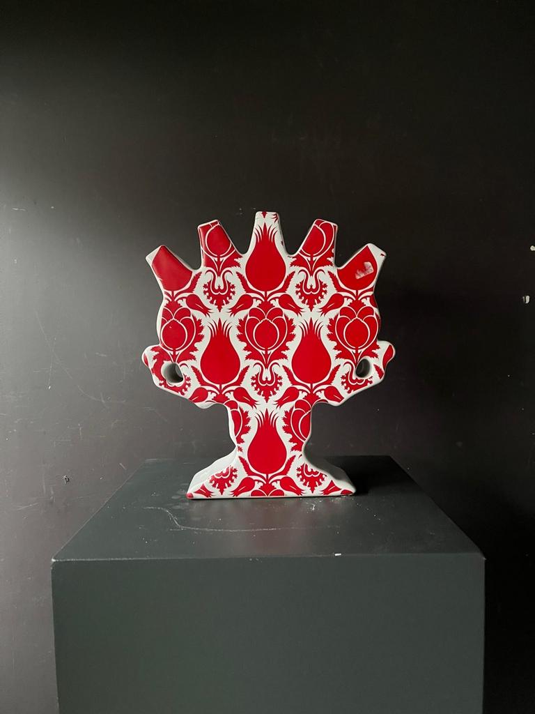 Royal Delft Lotte van Laatum Tulipa Vaas - Rood/Wit, Ophalen, Gebruikt, Aardewerk of Porselein, Minder dan 50 cm