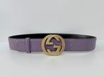 GUCCI Paars leer signature goud buckle riem.  Maat 80, Kleding | Dames, Riemen en Ceinturen, 3 tot 5 cm, Echt leder, Tailleriem