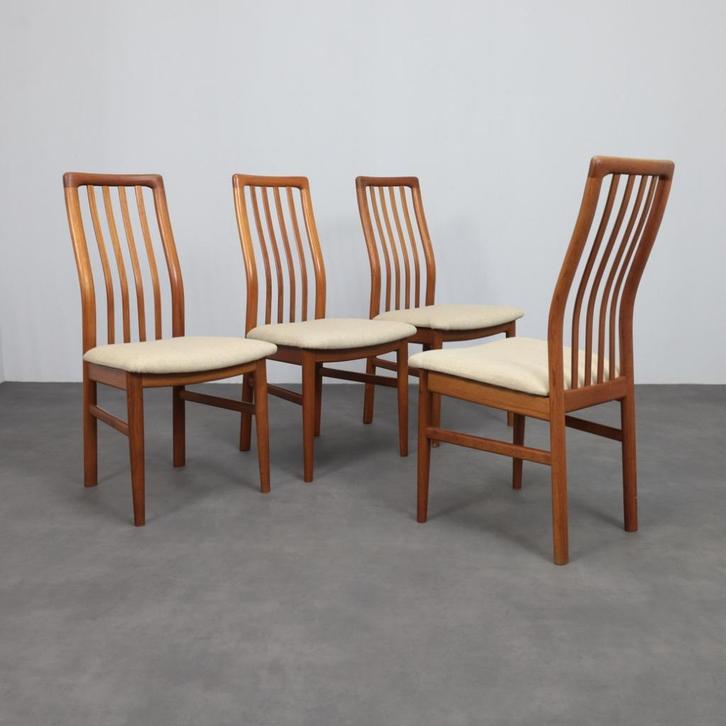 4x Dining Chairs Kai Kristiansen Schou Andersens Denmark 70s, Huis en Inrichting, Stoelen, Gebruikt, Vier, Stof, Ophalen