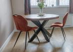 Industriële Ronde Tafel – Mangohout - met gratis stoelen, Ophalen, Rond, 50 tot 100 cm, Zo goed als nieuw