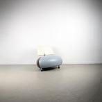 1x Leolux Pallone Fauteuil Blauw/Antraciet/Wit Leer – Chroom, Niet ingevuld, 100 tot 125 cm, Niet ingevuld, Leer