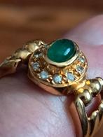 18K Gouden Damesring Smaragd & Diamanten, Sieraden, Tassen en Uiterlijk, Ophalen, Gebruikt, 17 tot 18, Met edelsteen