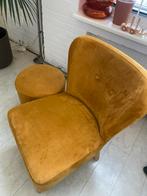 Gele Velvet Stoel met Poef, Ophalen, Rond, Minder dan 50 cm, Zo goed als nieuw